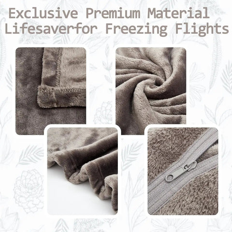 Close-up of 2 In Go Everywhere Travel Blanket Pillow Micro Plush Flannel Cozy Compact for Airplane with zipper detail