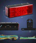 Two Pack Submersible Rectangular LED Stop Tail Turn Signal Side Marker Lights For 12V RVs, showing dimensions and wiring harness