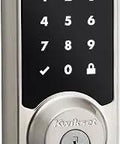 SmartCode 915 Touchscreen Electronic Deadbolt With Smart Key Satin Nickel Keyless Entry Lock For Home Rekey Yourself In Seconds Fits Standard Doors Bright LED Capacitive Touchscreen For Daylight Visibility, showing black keypad and silver lock