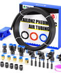 Durable 4mm PU Air Tubing Kit, 10 Meter 32.8ft Length With 29-Piece Push To Connect Fittings, includes tees, elbows, Y splitters.