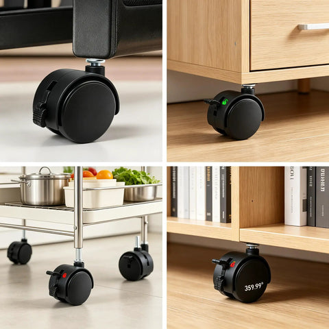 Smooth As Silk Heavy Duty 1.5 Inch Swivel Caster Wheels Set Of Four, durable black wheels under office furniture and carts.