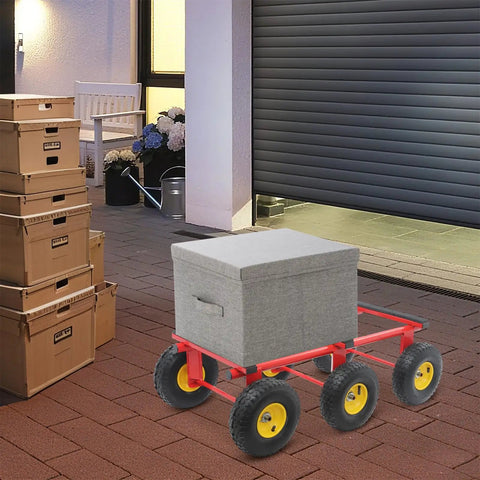 All Terrain Dolly 1200 Lbs Six Wheel Platform Cart With Pneumatic Tires Red For Heavy Loads Moving Furniture Equipment Outdoors Indoors Workhorse Steel Frame with box