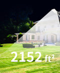 Image of 300W Solar Street Light illuminating a large yard at night, demonstrating its 2152 sq ft coverage area.