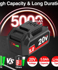 Heavy Duty 2 Pack 5000mAh 5.0Ah Replacement Battery Oem For Skil 20V Power Tools Lithium Ion Charge indicator and capacity.