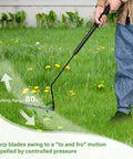 Person using a 36 Inch Grass Whip With Double Edged Serrated Blade For Tall Grass And Overgrown Weeds Manual Yard Work Tool Swing Blade Weed Cutter For Yards Ditches Forests And Fields