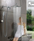 8 Inch High Pressure Rain Shower Head With Handheld And Adjustable Extension Arm Dual Square Shower Head Combo