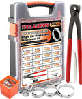 Sixteen Size Single Ear Hose Clamp Kit with 360 Pieces, 304 Stainless Clamps, Crimp Plier, Tweezers, Case, and Organizers.