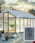 Walk In Outdoor Greenhouse Kit 8 By 14 Feet Large Weatherproof with snow and electronic thermometer display