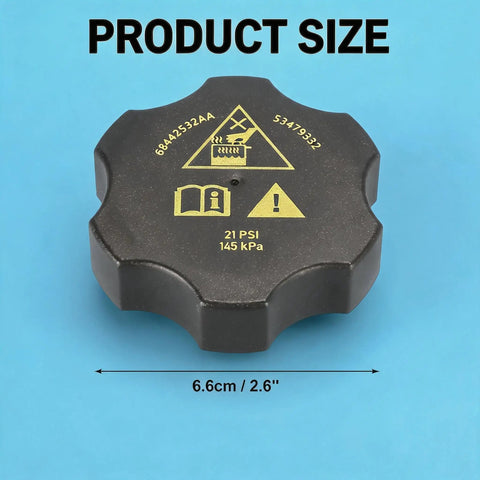 Two Pack Heavy Duty Coolant Reservoir Caps With Leak Proof Seal For Smooth Oem 68442532aa Swap Keeps Your Daily Driver Ice Cold Under Towing Load Perfect Bolt On Fit For 2013 Through 2021 Pickup Trucks And Suvs, black cap with size markings.