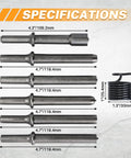 Smoothing Air Hammer Bits Set For Tire Repair And Sheet Metal Riveting 7 Piece 0.401 Inch Shank with spring and dimensions
