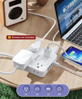 12 In 1 Power Strip Surge Protector With USB Ports And Eight Widely Spaced Outlets 1440 Joules 6 Foot Extension Cord on desk