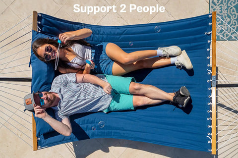 Curved Bar Hammock With Stand For Two People Heavy Duty Frame Detachable Pillow And Portable Carrying Bag For Outdoor And Indoor Use Navy Blue