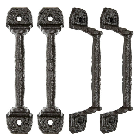 Four Pack Cast Iron Sliding Barn Door Handles 5.51 Inch Dark Brown Vintage Metal Pulls for Outdoor Fence Gate Cabinet Drawer Closet