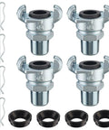 Four Pack 3/4 Inch Chicago Style NPT Iron Air Fittings With 2 Lug Universal Couplings For Female And Male Ends Includes Safety Locks And Rubber Washers Heavy Duty Ready To Roll Up To 150 Psi