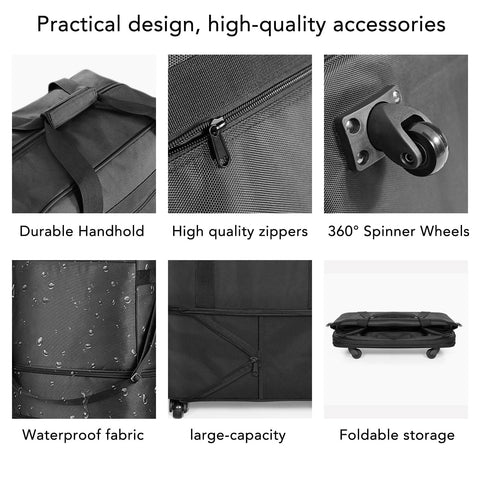 X-Large luggage with wheels; expandable, collapsible travel bag with 360° spinner wheels and waterproof fabric.