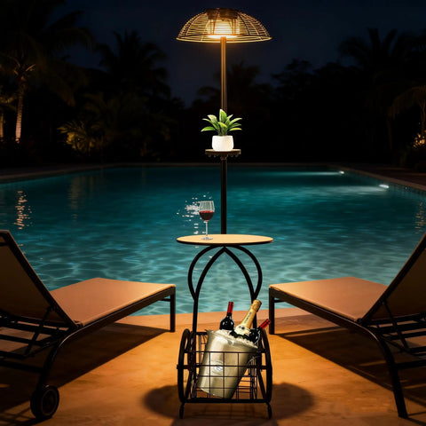 Must-Have Outdoor Solar Coffee Table With Light Black Iron 52.5 Inch Waterproof End Table For Living Rooms Or Patio with lamp