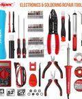 84 Piece Electronics Soldering Kit With Multimeter And Repair Tools, including multimeter, soldering iron, tools, and ESD mat