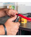 Round Cable Stripper With Adjustable Blade Depth For Precise Jacket Removal, shown in use on red cable