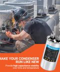 Technician installing UL Certified 25uF Round Motor Run Capacitor For 370V Or 440V AC with heat pump condenser