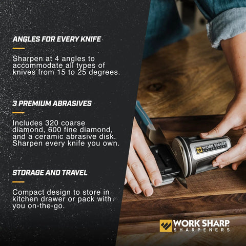 Rolling Knife Sharpener With Four Sharpening Angles 15 Degree 17 Degree 20 Degree 25 Degree And Magnetic Angle Block in use