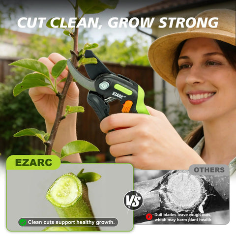Woman using Bypass Pruning Shears With 1 Inch Cut Capacity For Easy Garden Trimming, Sharp SK5 Steel Blade Garden Clippers