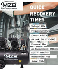 Top Notch 13 Point 2 Gallon Air Compressor Featuring Dead Silent Oil Free Pump And Heavy Duty Steel Tank Delivering Rock Solid 115 PSI for tire inflation.