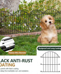 Small dog sitting by 34ft 32 Panel Arch Metal Garden Fence For Rabbits And Dogs Rustproof Border Fencing With Arched Decorative Flower Bed