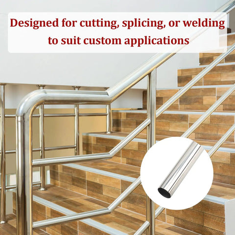 2.5 Inch Mandrel Straight Exhaust Pipe 48 Inch Length Built From T304 Stainless Steel displayed on staircase railing