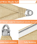 Close-up of 30 X 32 Foot Rectangle Sun Shade Sail with Heavy Duty UV Resistant Fabric Wire Cable A Rings