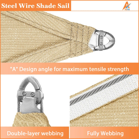 Close-up of 30 X 32 Foot Rectangle Sun Shade Sail with Heavy Duty UV Resistant Fabric Wire Cable A Rings