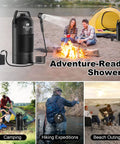 On The Go Solar Heated Camp Shower Bag 5 Gal 20L With Foot Pump Portable Outdoor Shower With Shower Head And Sprayer, Black