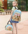 Girl with Dog Daisy Sunglass Themed Backpack With Insulated Cooler Lunch Box Lightweight 15.6 Inch Laptop Daypack For Women And Men Scratch Resistant Nylon Multiple Pockets Insulated Lunch Compartment Great For Work Travel And Picnics