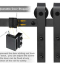 6.6 Foot Single Barn Door Hardware Kit For 36 To 40 Inch Doors with adjustable door stopper and rollers, black steel