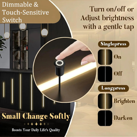 Touch switch for Six Light LED Recessed Wall Panel Lighting Kit For Wood Slat Walls DIY Friendly with dimmable strip lights.