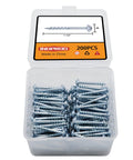 Pocket Hole Screws One And One Half Inch Number Eight Square Drive Washer Head Wood Screws Zinc Coated Carbon Steel Self Tapping With Coarse Thread For Indoor And Outdoor Use White 200 Pieces - Box of screws with product illustration
