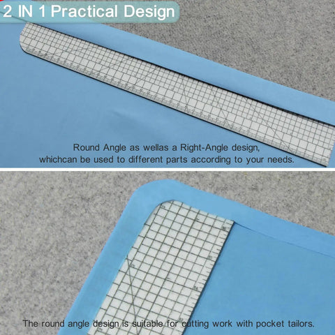 HLZC 2 Piece Hem Ruler Set For Quilting And Pressing Hems Clear Grid Markings Non-Slip Hot Iron Template Tool For Home Sewing Projects 17 And 12 Inch Sizes showing 2 in 1 practical design.