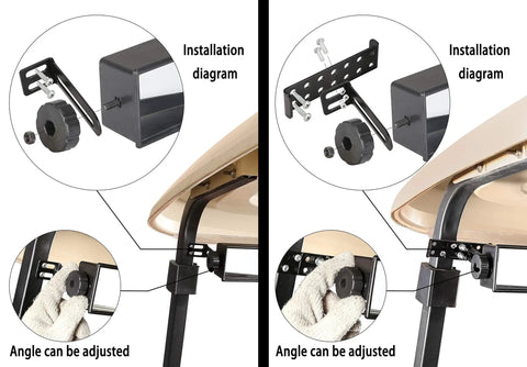 Universal 5 Panel Golf Cart Rear View Mirror installation with adjustable angle and high strength backing