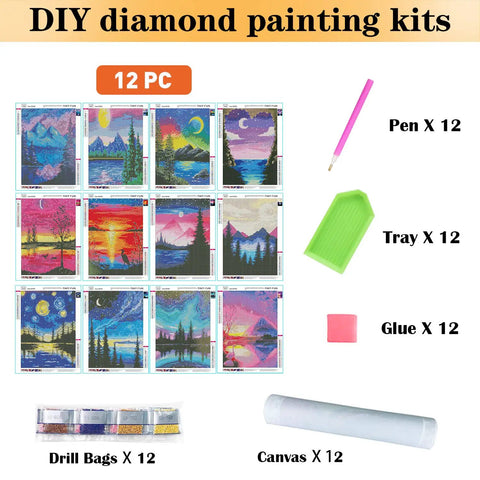 12 Pack Diamond Painting Kits for Adults 5D Diamond Art Paint By Number for Beginners With Round Full Drill Diamonds DIY Craft Kit