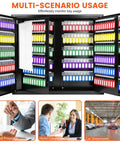 440 Key Lock Box With Wall Mount And Dual Doors Beefy Heavy Duty Steel Key Cabinet 20 Adjustable Hook Plates Index Log And Tags 440 Key Storage For Garage And Home Office Security Black, cabinet open showing colorful key tags and index log sheet.