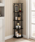 Turn N Tube Corner Shelf 5 Tier Bookshelf With Open Storage For Living Room Home Office Garage Bedroom Espresso Finish Space Saving Corner Organizer For Apartments Dorms And Small Spaces displaying decor items