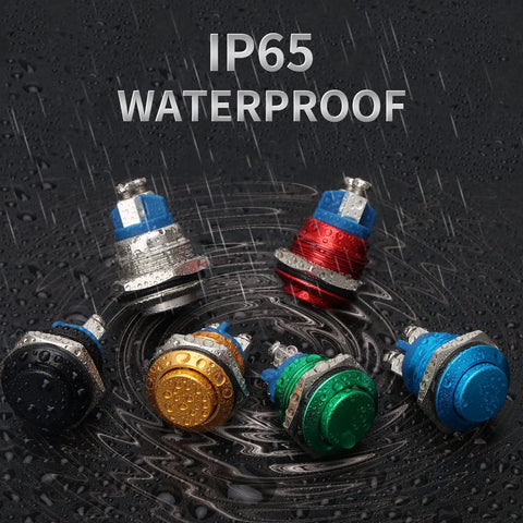 Assorted IP65 waterproof buttons in various colors, including focus keyword: 16mm 5/8 Inch Momentary Push Button Switch 1NO SPST Waterproof Aluminum Shell Red