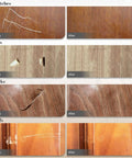 Before and after repair of wood surfaces using All In One Wood Filler Sticks Kit With 20 Color Options For Easy Diy Furniture Repair.