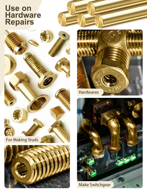 Close-up of brass hardware components made from Brass Rod Set With 9 Diameters From 1mm To 8mm, 120mm Length for various applications.