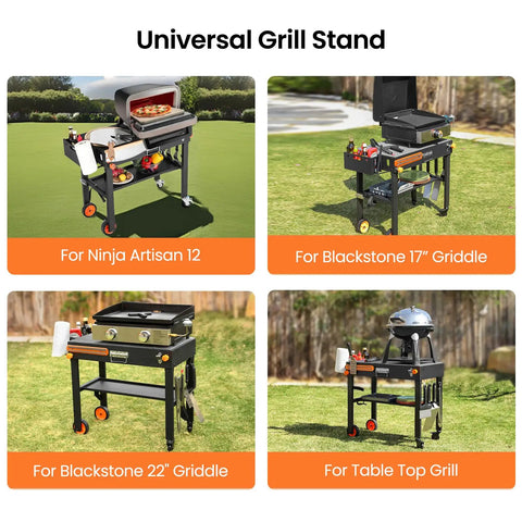 Folding Grill Table For 17 Inch And 22 Inch Griddles, Tailgate Ready Portable Grill Cart With Wheels, 20 Second Tool Free Setup.