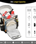 Yacht Inspired Insulated Cooler Backpack With Leakproof Waterproof Design, open, showing 28L capacity with drinks and plates.