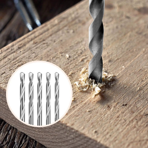 Badass Pro Grade Mini Drill Bit Kit Featuring Fully Ground HSS High Speed Steel Twist Blades drilling wood with shavings.