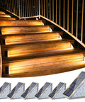 Solar Stair Lights 6 Pack Outdoor LED Step Lights Waterproof IP67 illuminating wooden steps with bright beams at dusk.
