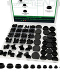 223 Piece Black Silicone Rubber Plugs Kit For Round Holes With Snap Locking Design, 10 Sizes in storage box