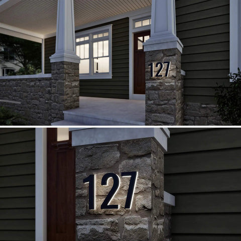 10 Inch Stainless Steel LED House Number Sign With 6000K Bright White Backlight Waterproof Outdoor Address Plate mounted on porch