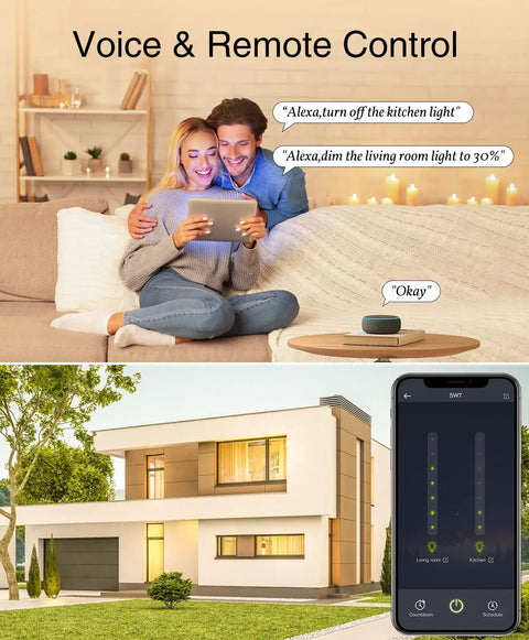 Smart Dual Dimmer Switch For Alexa And Google Home That Lets You Control Two Lights At Once Wi Fi Enabled 2.4GHz Space Saving.